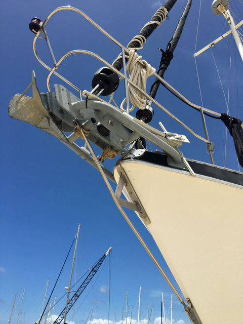 A custom-build bowsprit on a Morgan 41 Classic sailboat