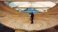 Bare hull of a cedar strip sailboat