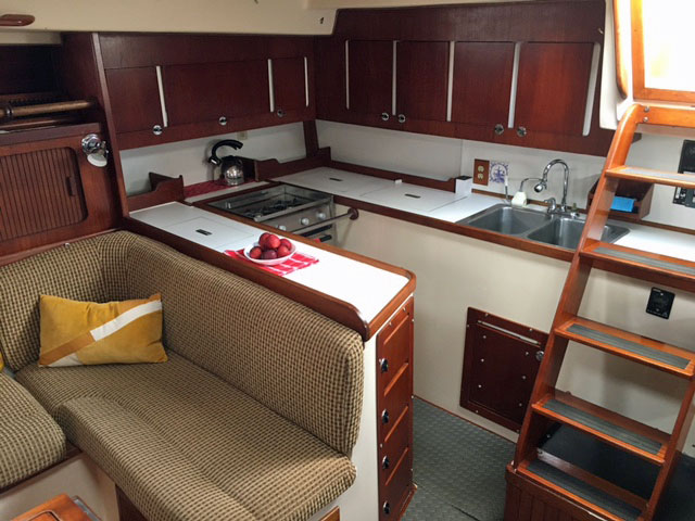 Galley in a Morgan Classic 41 sailboat