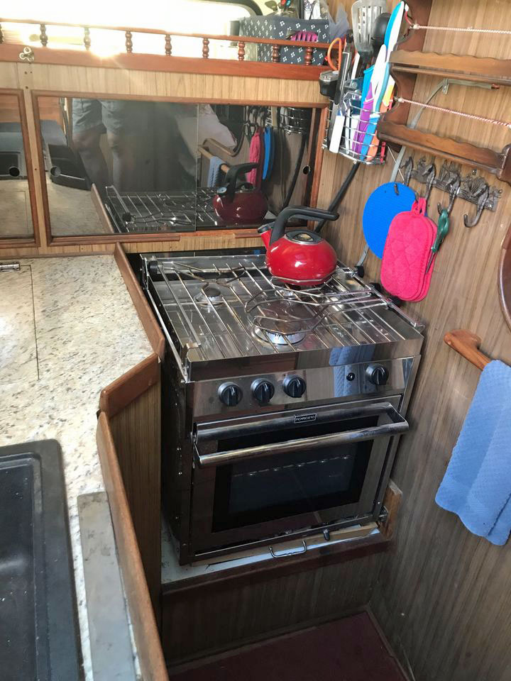 The galley on a Hunter Vision 32 sailboat