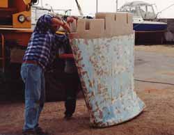 cutting slots in GRP buld fin keel before bonding into hull