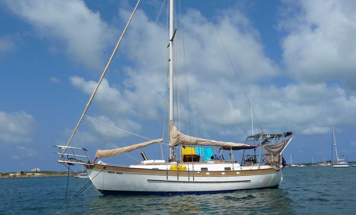 A heavy displacement live-aboard sailboat