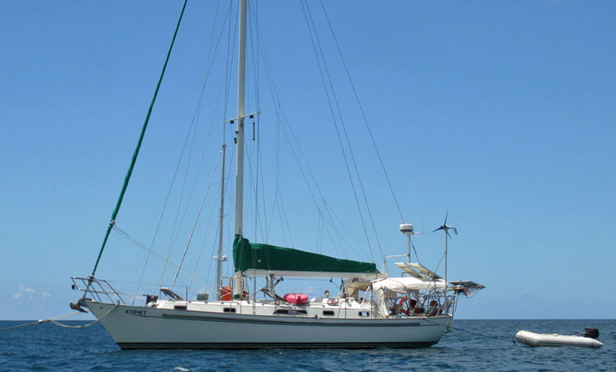'Kismet', a Passport 40 sailboat at anchor.