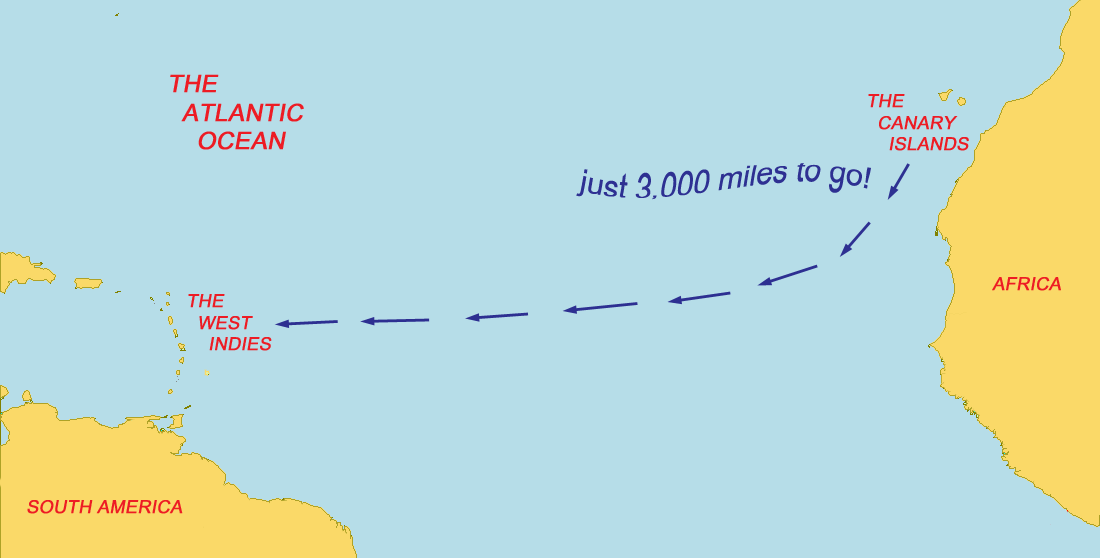 The classic Atlantic Crossing tradewind route from the Canary Islands to the Caribbean