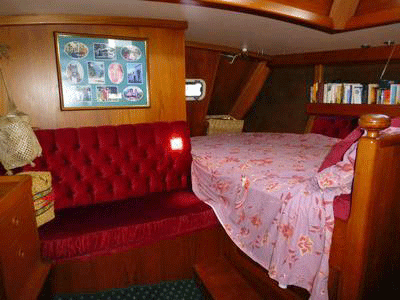 The aft cabin in a 48 foot wood-epoxy sloop