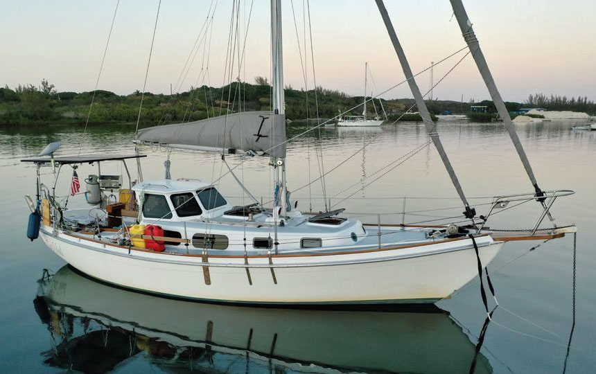 An Allied Seawind MkII sailboat at anchor