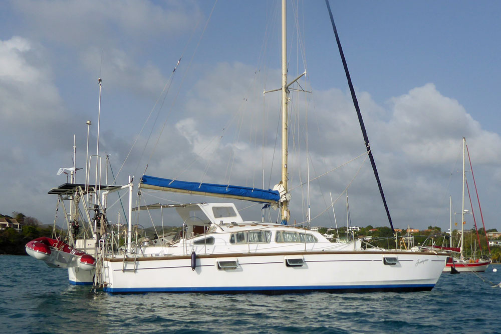 An Apache 41 catamaran anchored on Prickly Bay, Grenada, West Indies