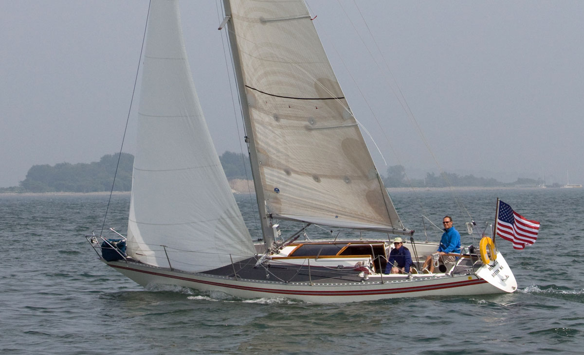 'Averisera', an Aphrodite 101 sailboat, sailing off Boston Harbour, USA