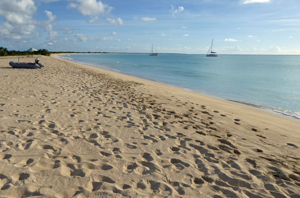 The 11 mile beach on Barbuda, one of the Leeward Islands in the West Indies