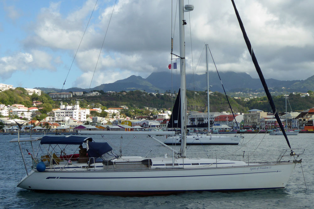 A Bavaria 44 sailboat at anchor