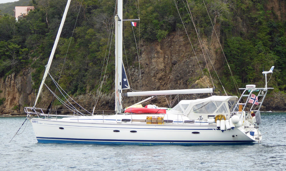 A Bavaria 50 Sailboat at anchor