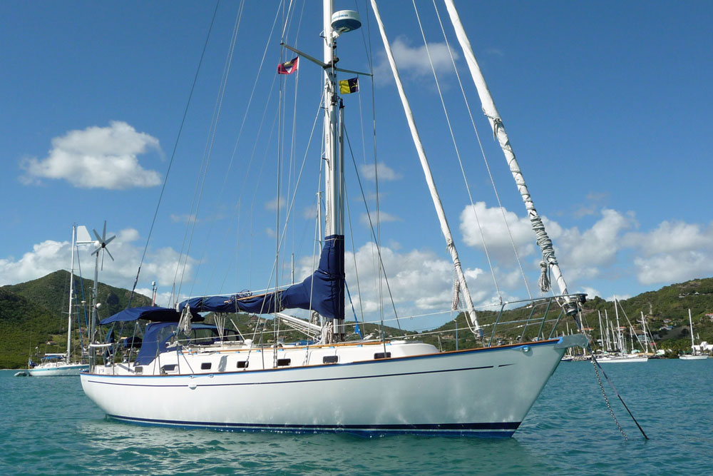 A Bowman 40 at anchor