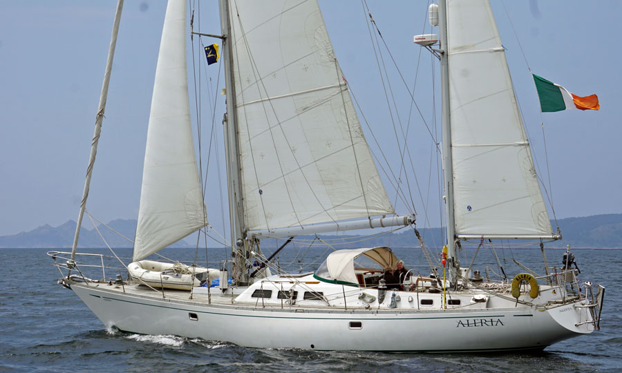 A Bowman 57 Staysail Ketch under full sail.