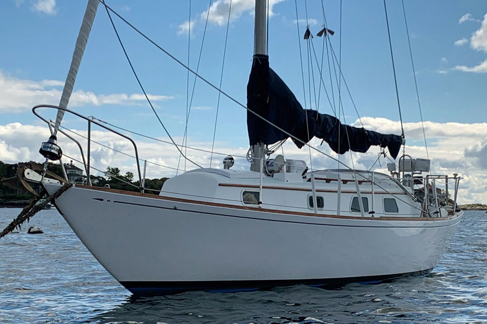 A Bristol 32 sailboat at anchor