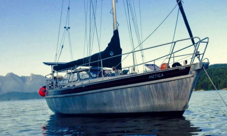 A Bulldog 30 sailboat at anchor