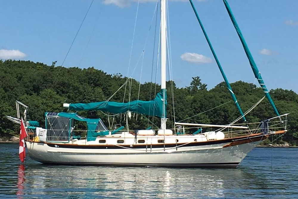 A Cabo Rico 38 cutter at anchor