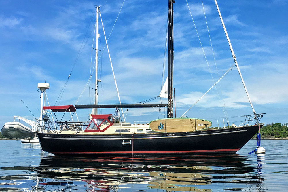 A C&C Landfall 42 sailboat on a mooring ball