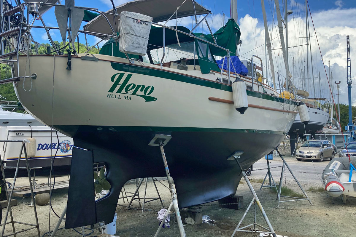 Canoe stern on a Tayana 37 sailboat