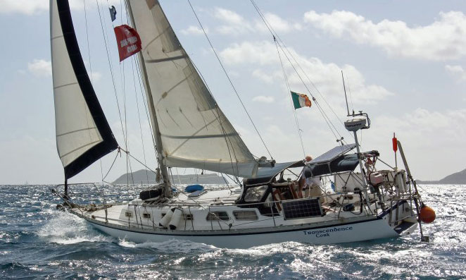The Cascade 36 sailboat 'Transcendence' making good progress under reefed sails