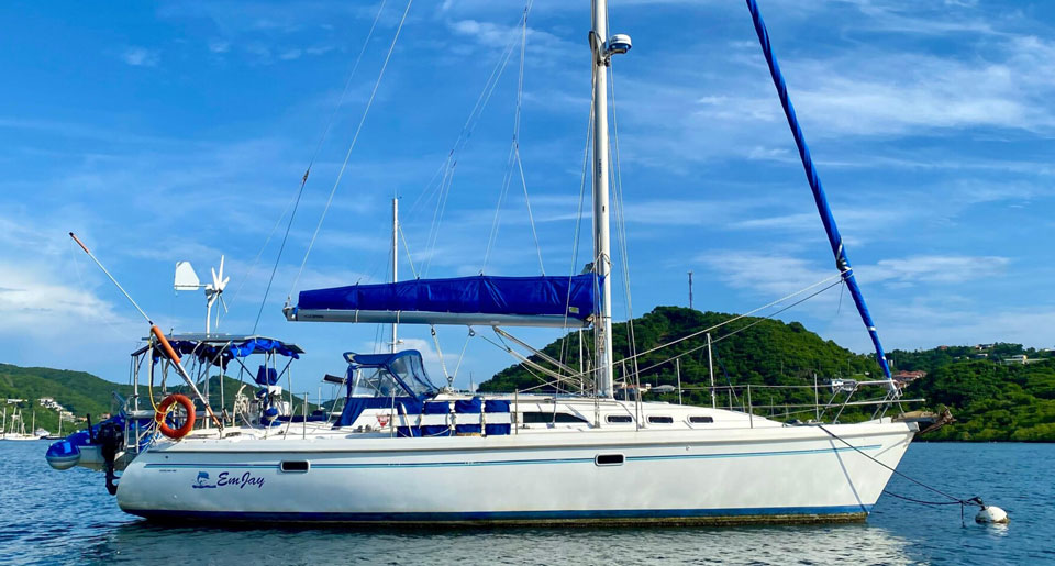 'EmJay', a Catalina 380 at anchor in the Caribbean