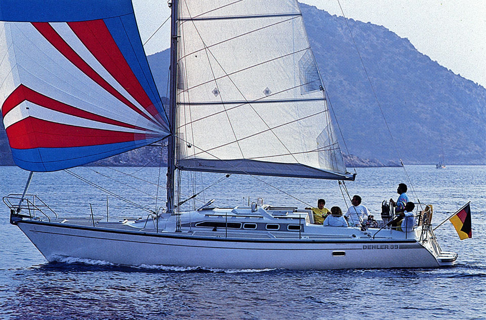 A Dehler 39 CWS sailboat flying a spinnaker