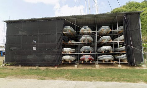 Inflatable dinghy storage shed