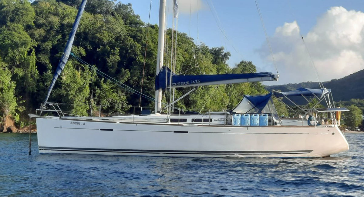 Dufour 425 sailboat at anchor