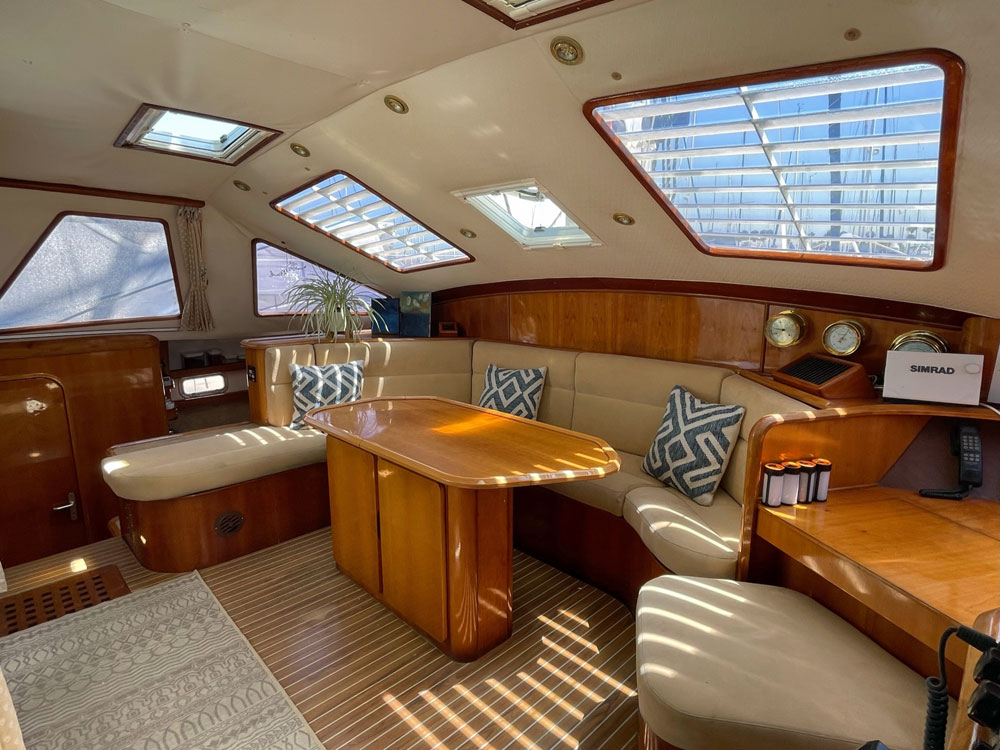 The main saloon of a Privilege 42 catamaran