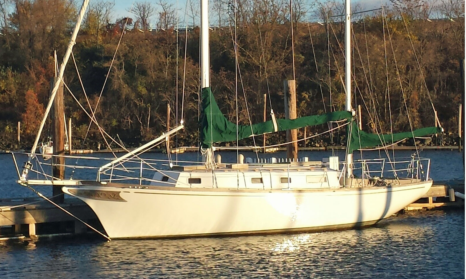 The Fuji 35, a clipper-bowed staysail ketch sailboat