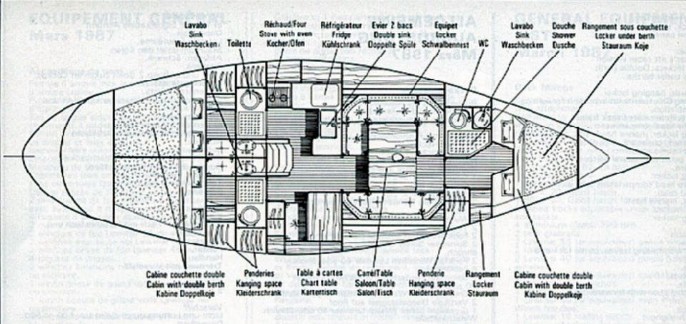 Interior layout of a Beneteau First 435 sailboat
