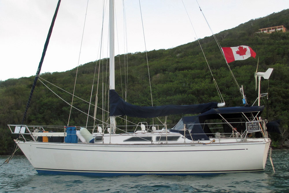 A Gulfstar 36 sailboat at anchor