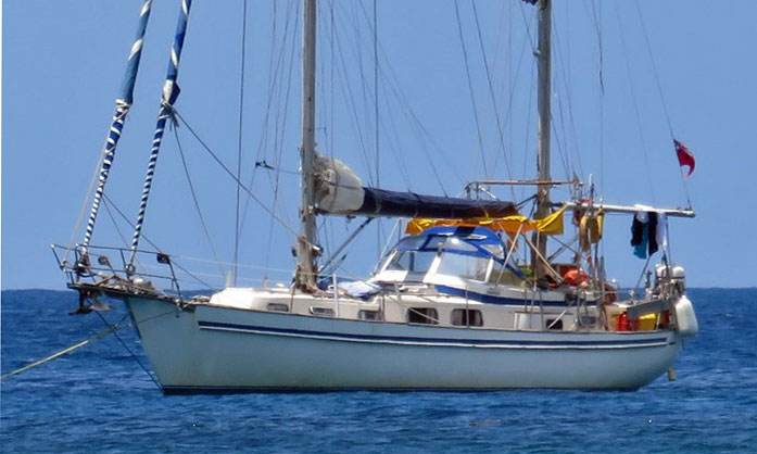 A Hallberg-Rassy 41 sailboat at anchor