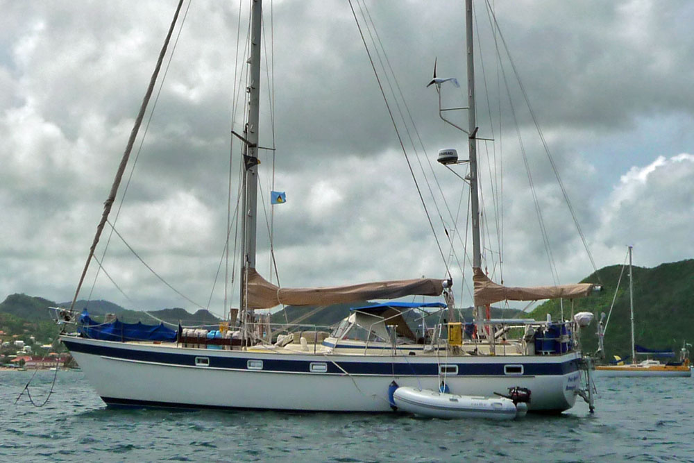 A Hallberg-Rassy 42 (Enderlein) sailboat at anchor