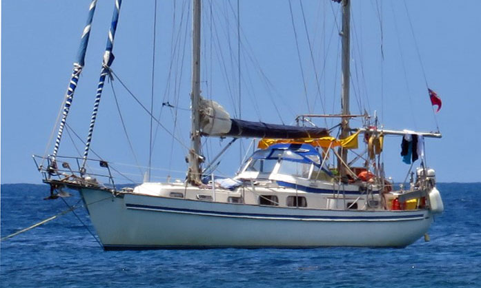 A Hallberg Rassy 41 Ketch at anchor