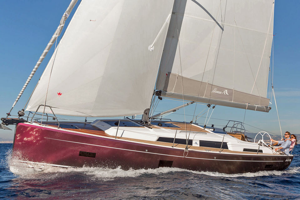 A Hanse 388 sailboat under sail