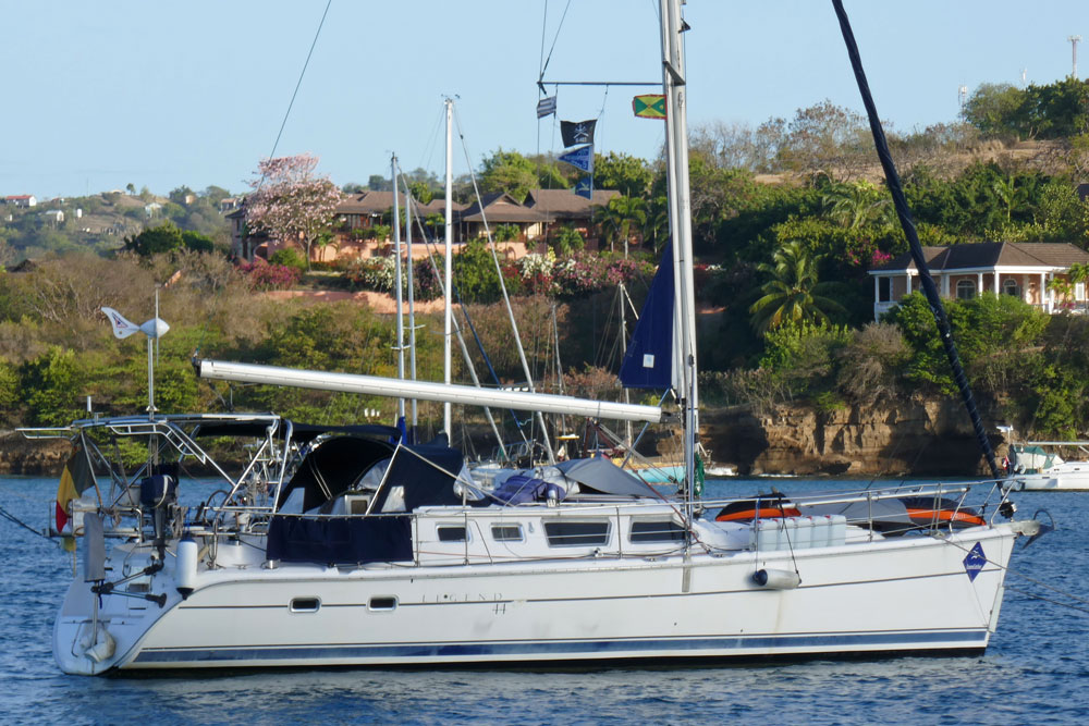 Hunter Legend 44 DS sailboat at anchor