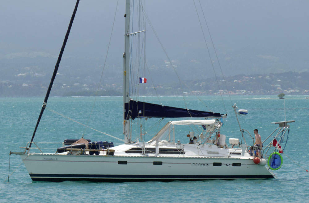 'Destination II', a Hunter Passage 42 at anchor off Pointe-a-Pitre, Guadeloupe in the French West Indies