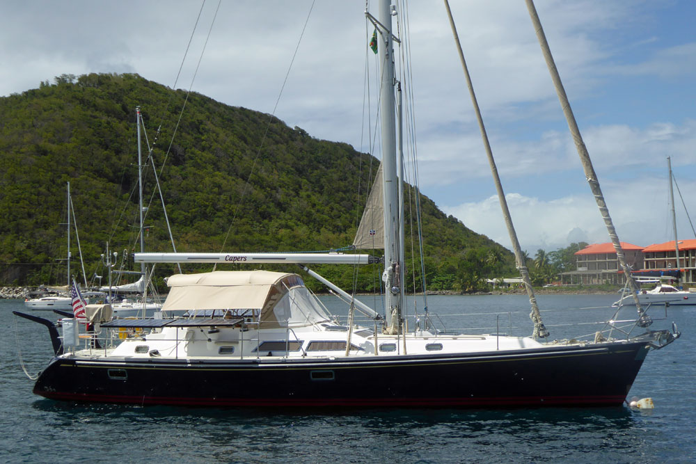 A Hylas 46 at anchor off Portsmouth, Dominica in the West Indies