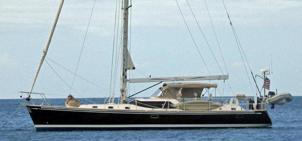 A Hylas 56 sailboat at anchor