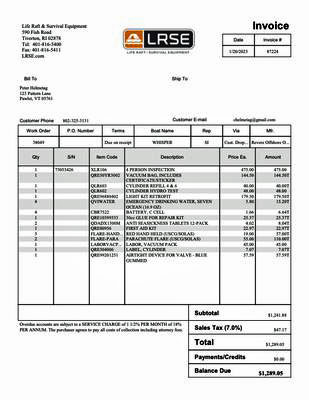 Liferaft Service Invoice