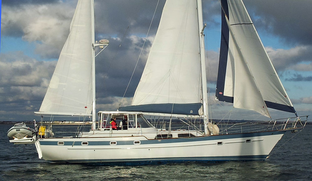 An Irwin 52 staysail ketch under full sail