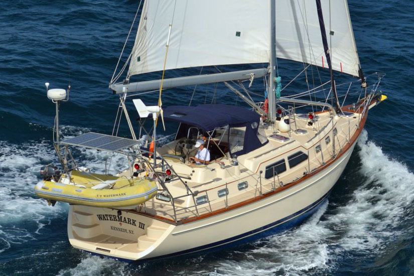 An Island Packet 445, a high-volume, centre-cockpit cruising yacht designed by Bob Johnson.