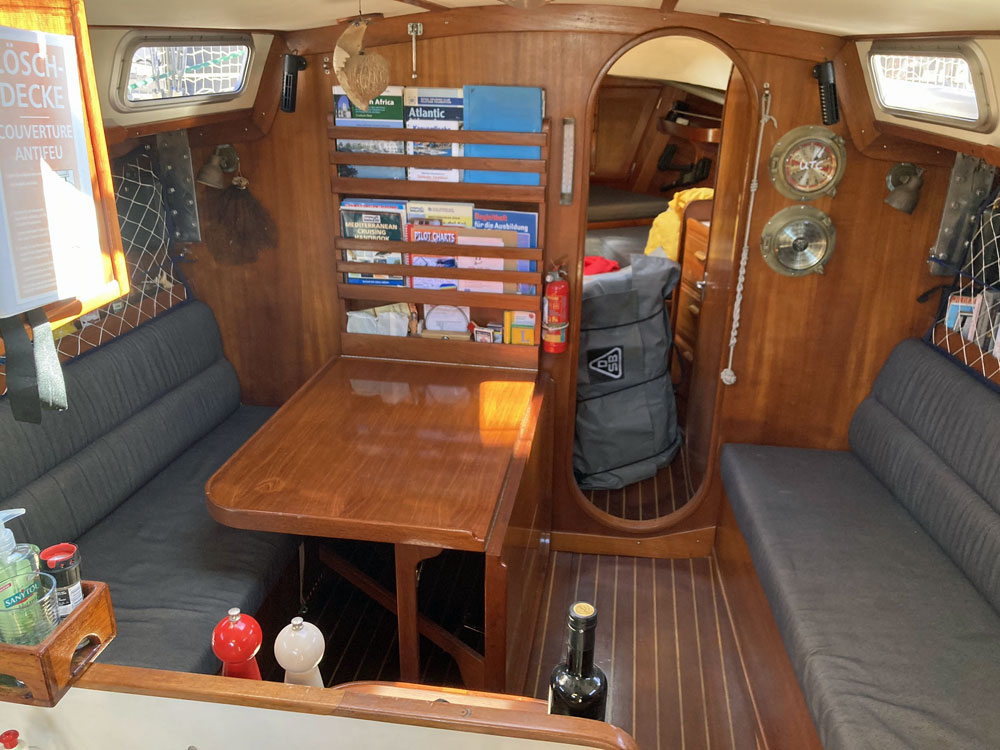 The saloon on a J/40 sailboat