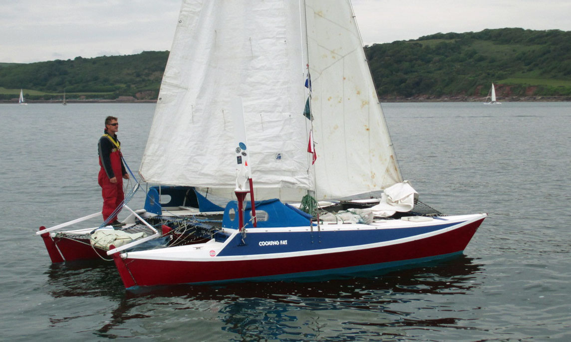 Designed by James Wharram this is 'Cooking Fat', a Hina 22 catamaran