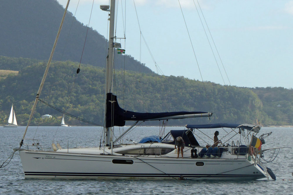 A Jeanneau 'Sun Odyssey' 44i sailboat at anchor