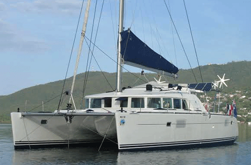 An anchored Lagoon 440 cruising catamaran