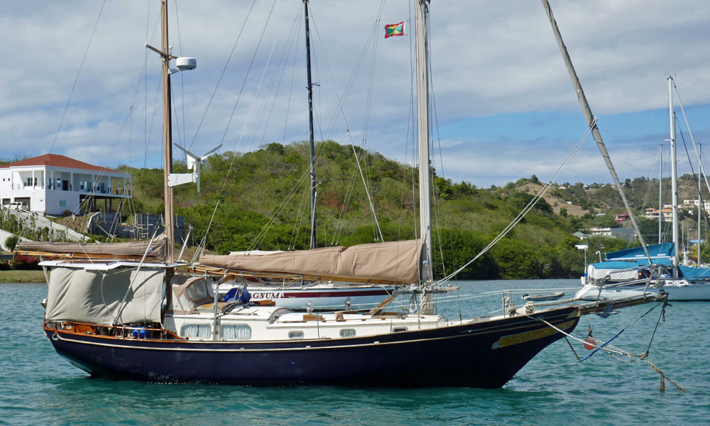 A Mariner 36 cruising yacht moored in Prickly Bay, Grenada