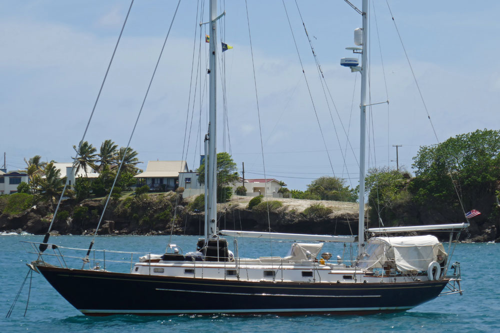 A Mason 43 sailboat at anchor in Prickly Bay, Grenada in the West Indies