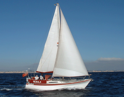 'Nebula', a Moody 33 sloop-rigged cruising yacht sailing on the River Tamar, UK