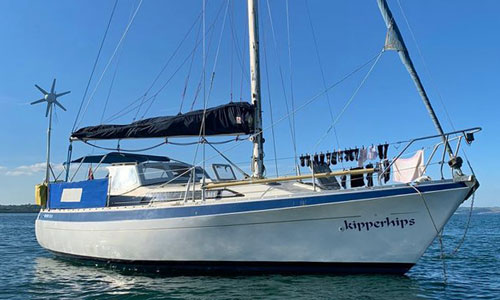 A Moody 33s sailboat at anchor